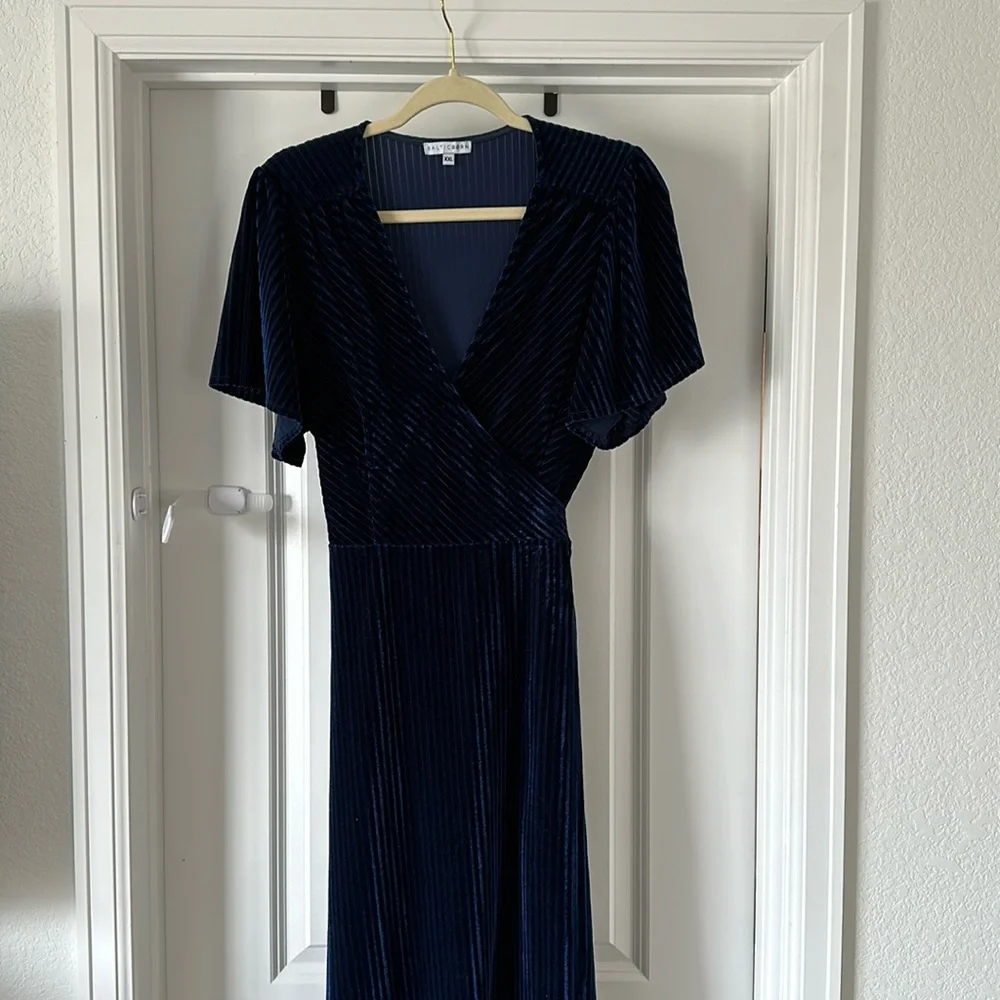 Baltic Born Navy Blue Velvet High-Low Dress - Picture 2 of 4